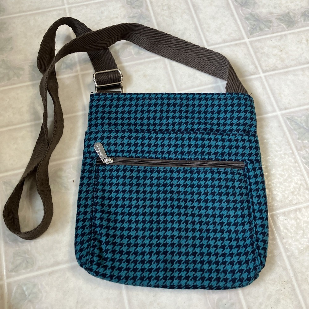 New Thirty One 31 Organizing Shoulder Bag Crossbody Teal Houndstooth Woven Strap